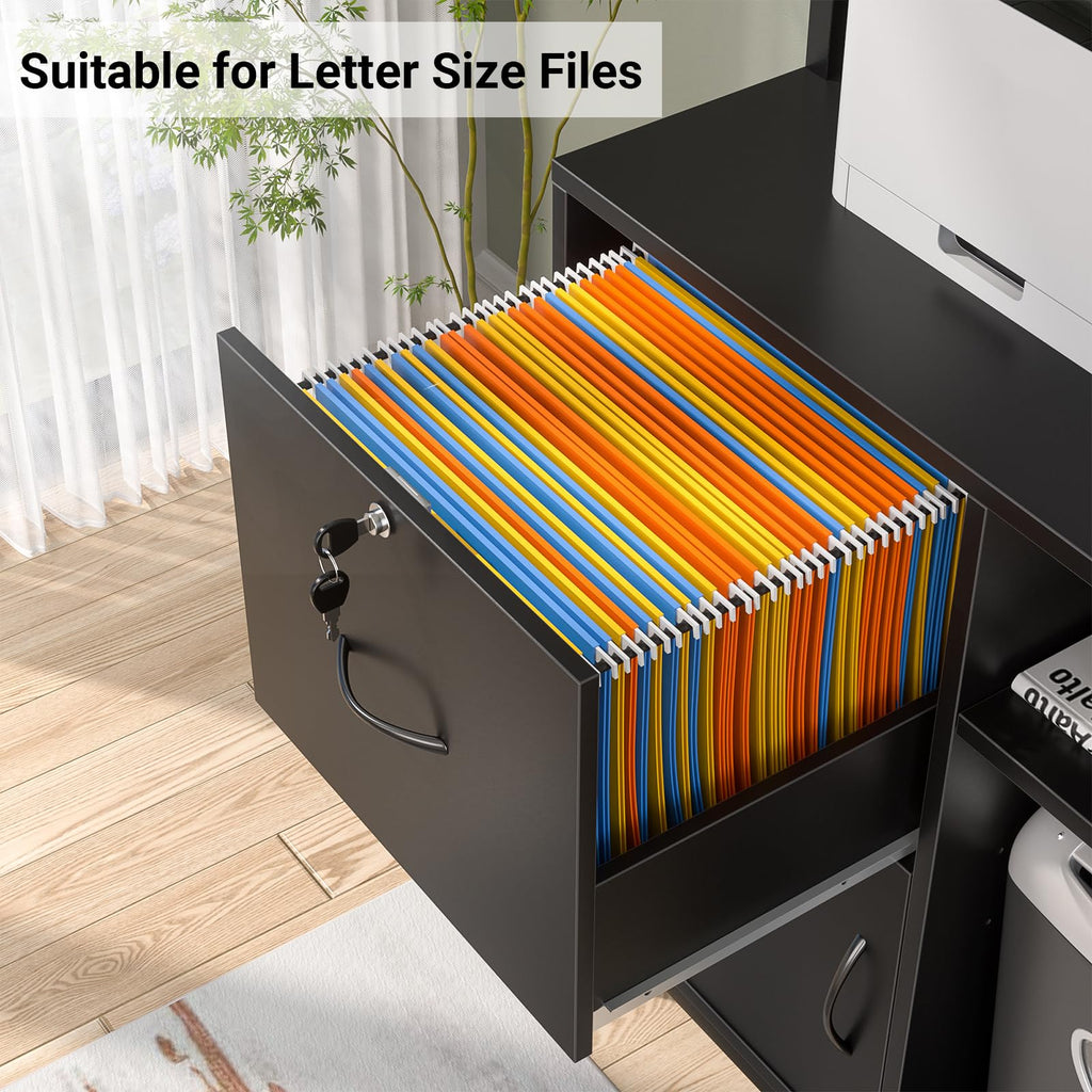 Black Vertical Filing Cabinet with Bookshelf J5641