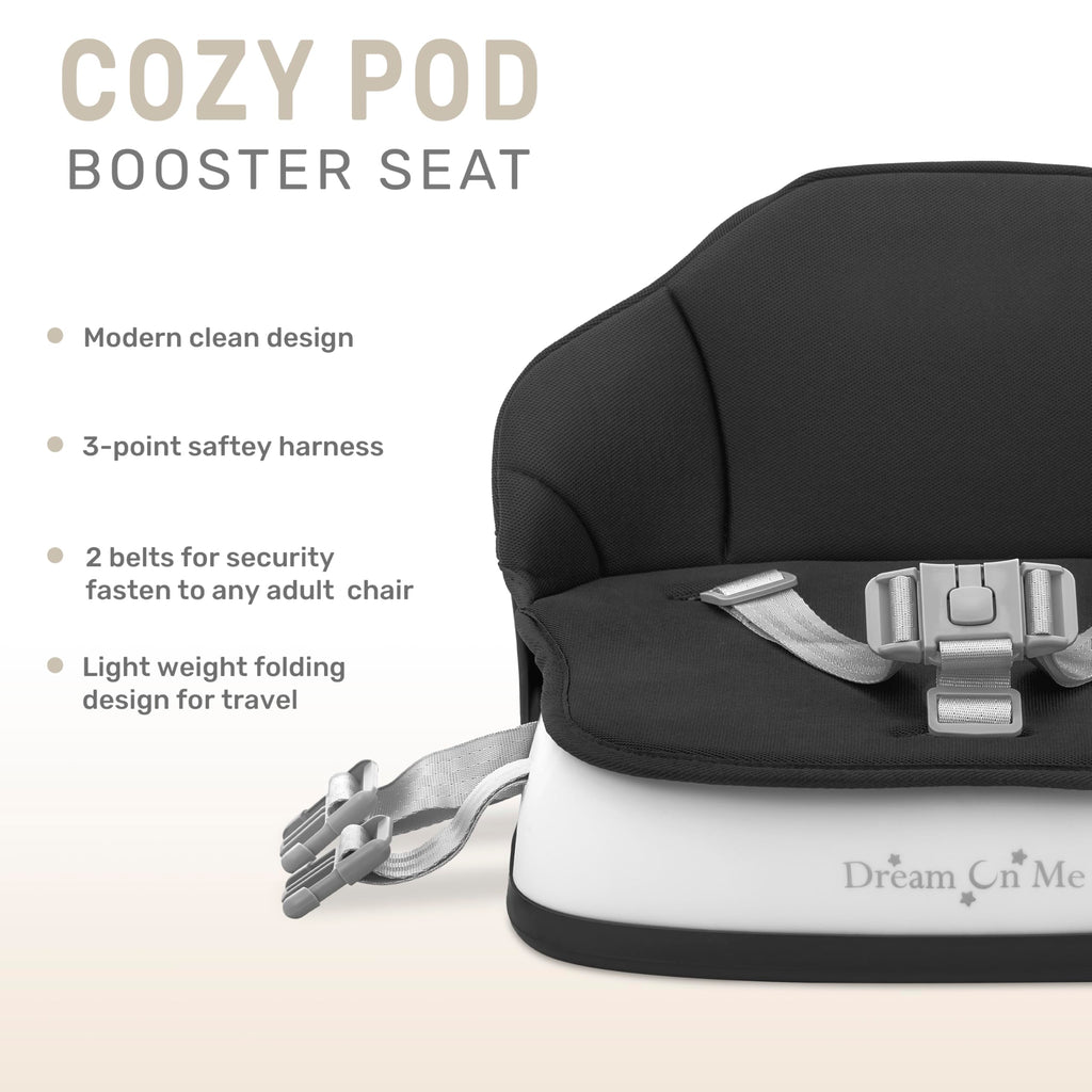 Portable Baby Booster Seat with 3-Point Harness & 2 Fixing Belts, Black H857
