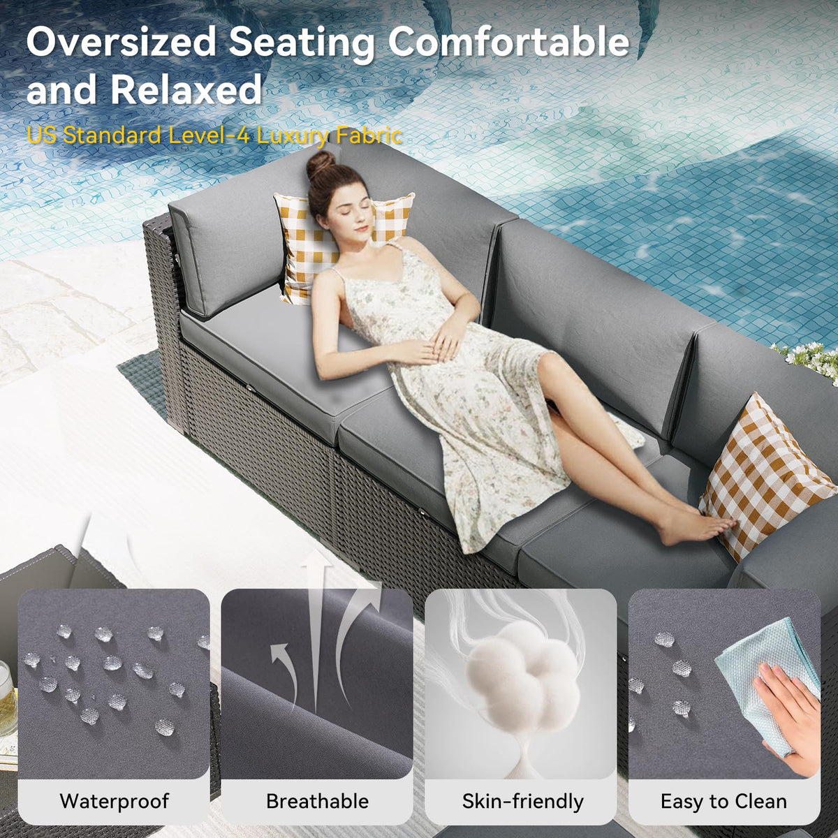 7 Piece Wicker Rattan Outdoor Sectional Sofa Set J11952