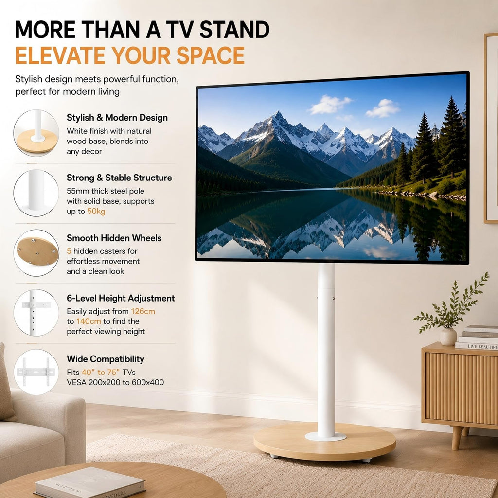 White Rolling Swivel tv Stand I18380
