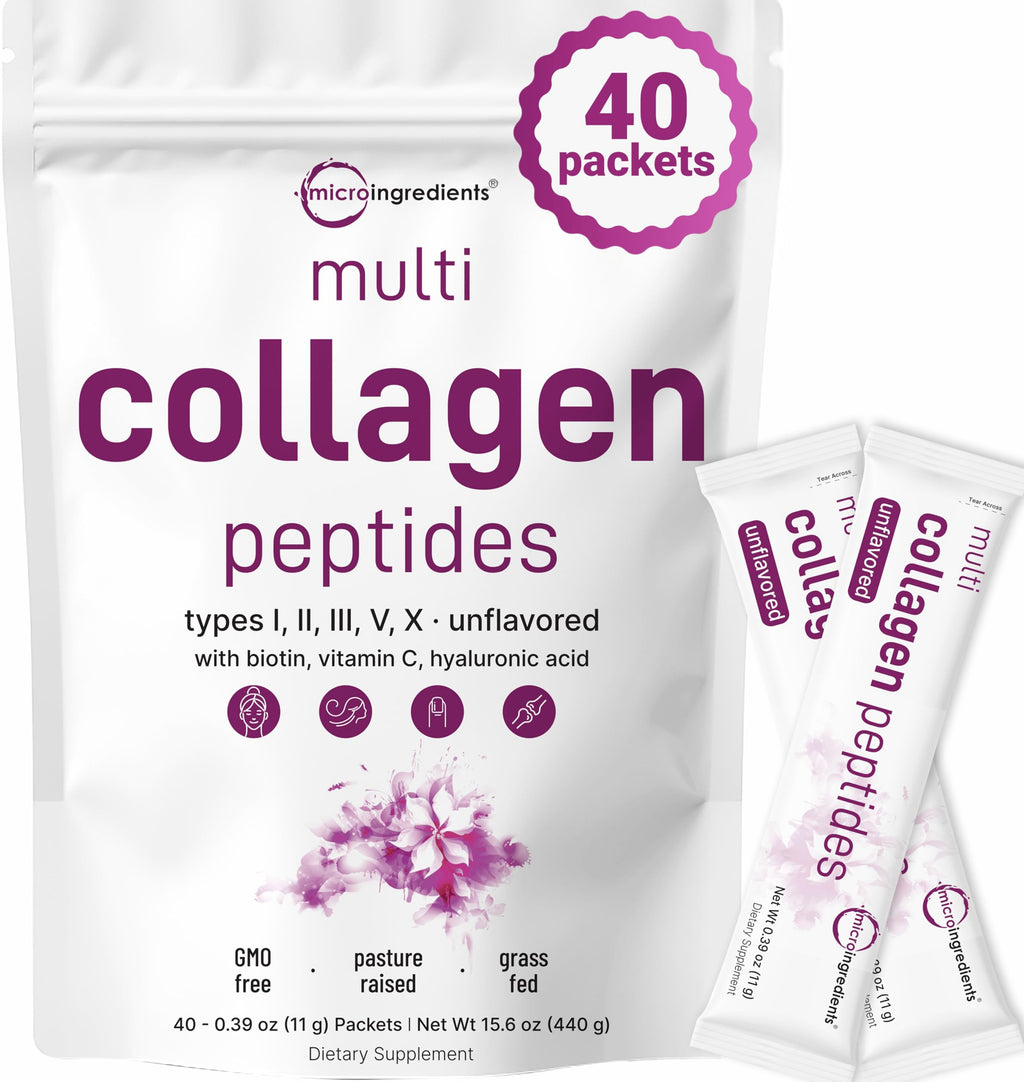 Multi Collagen Peptides Powder, 40 Stick Packs, Type I, II, III, V, X P14016