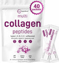 Multi Collagen Peptides Powder, 40 Stick Packs, Type I, II, III, V, X P14016