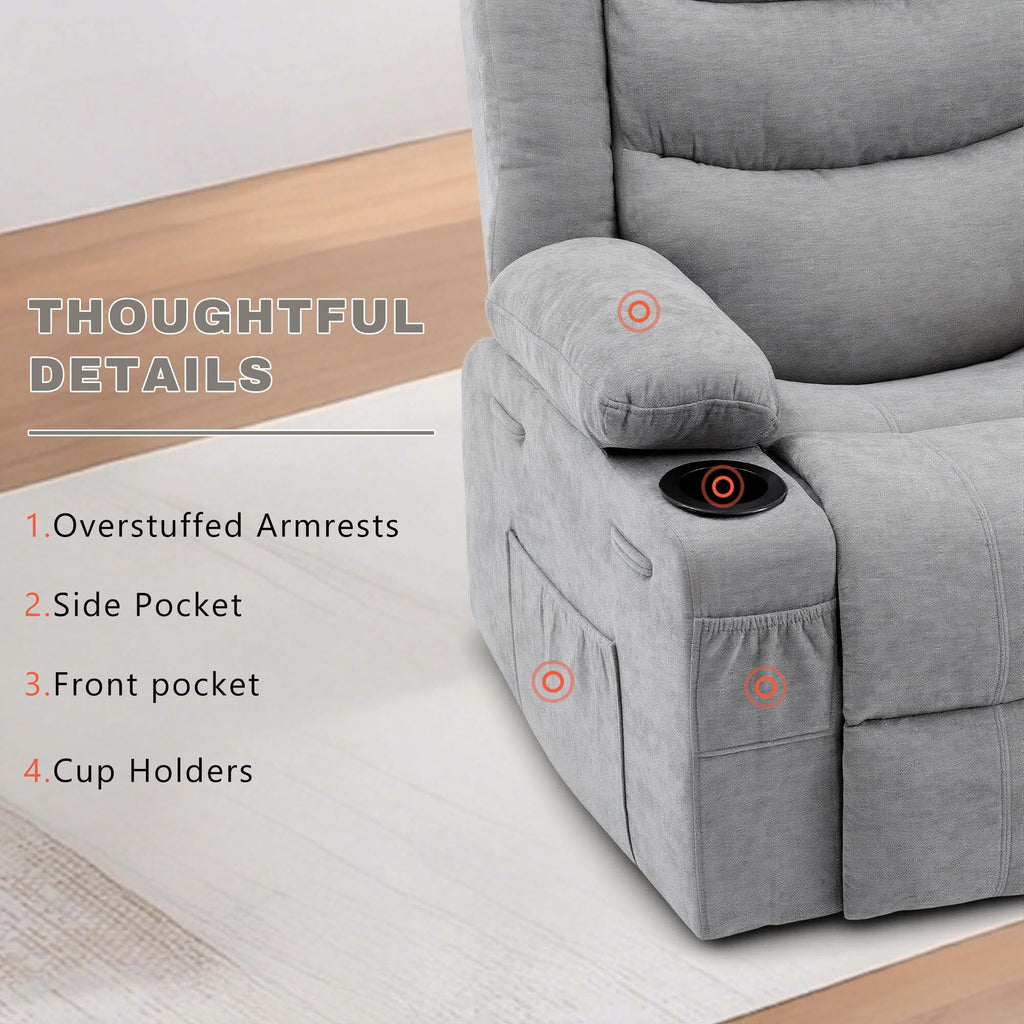 Grey Chenille Swivel Rocker Recliner Chair O199