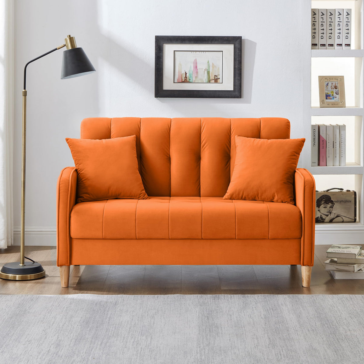 Orange Velvet Tufted Loveseat Sofa W33045
