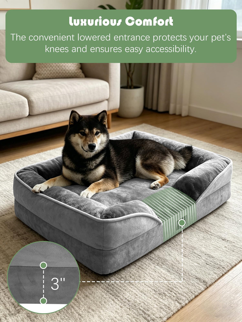 Orthopedic Dog Bed with Sides Grey D3188
