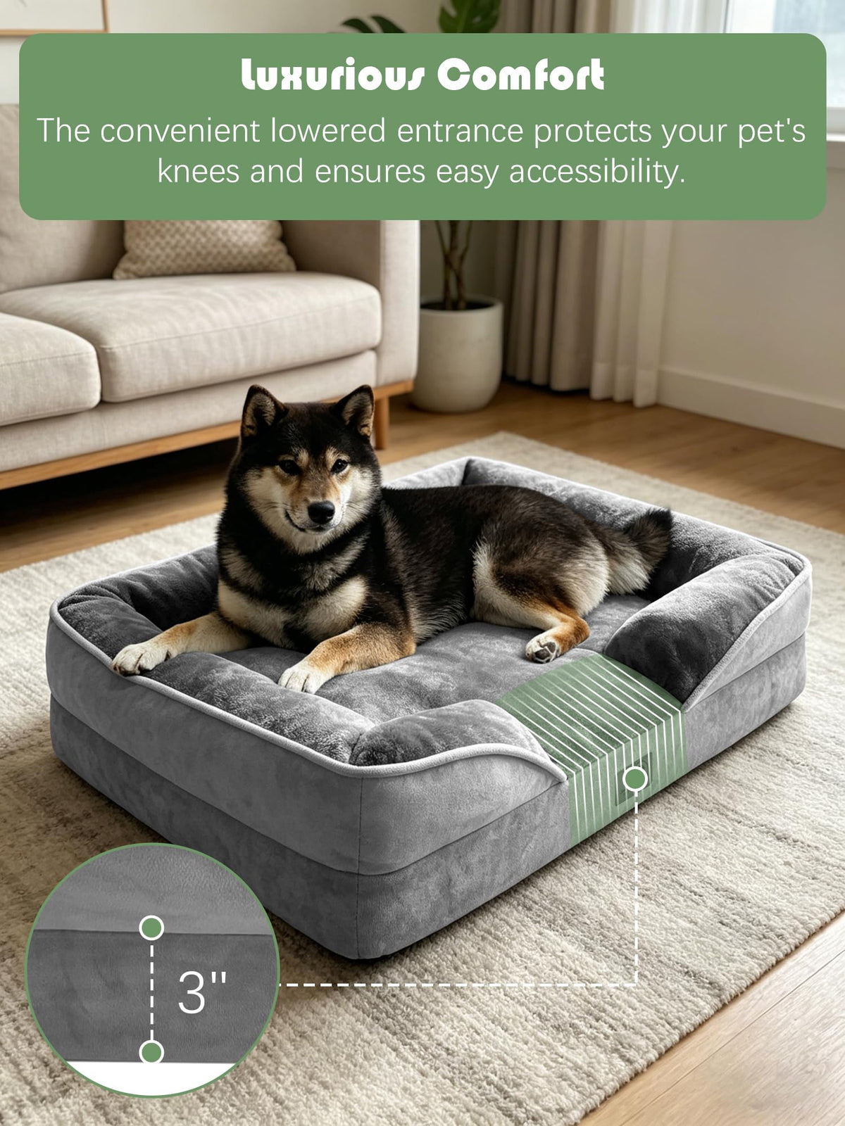 Orthopedic Dog Bed with Sides Grey D3188