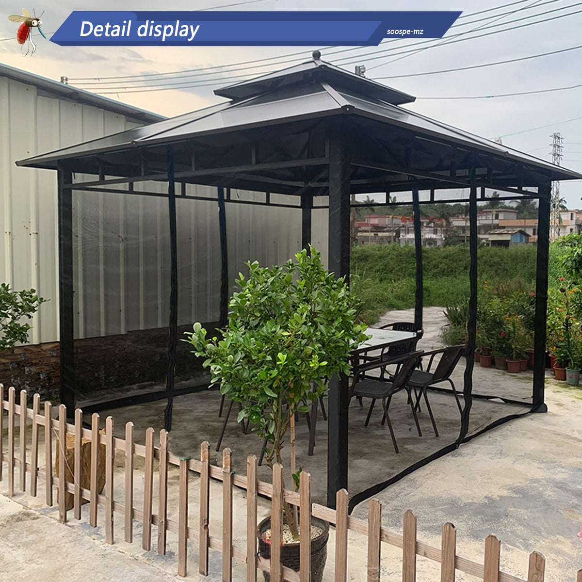 10x12 Gazebo Replacement Mosquito Netting 4-Panel Sidewall Screen with Zipper Black O8522