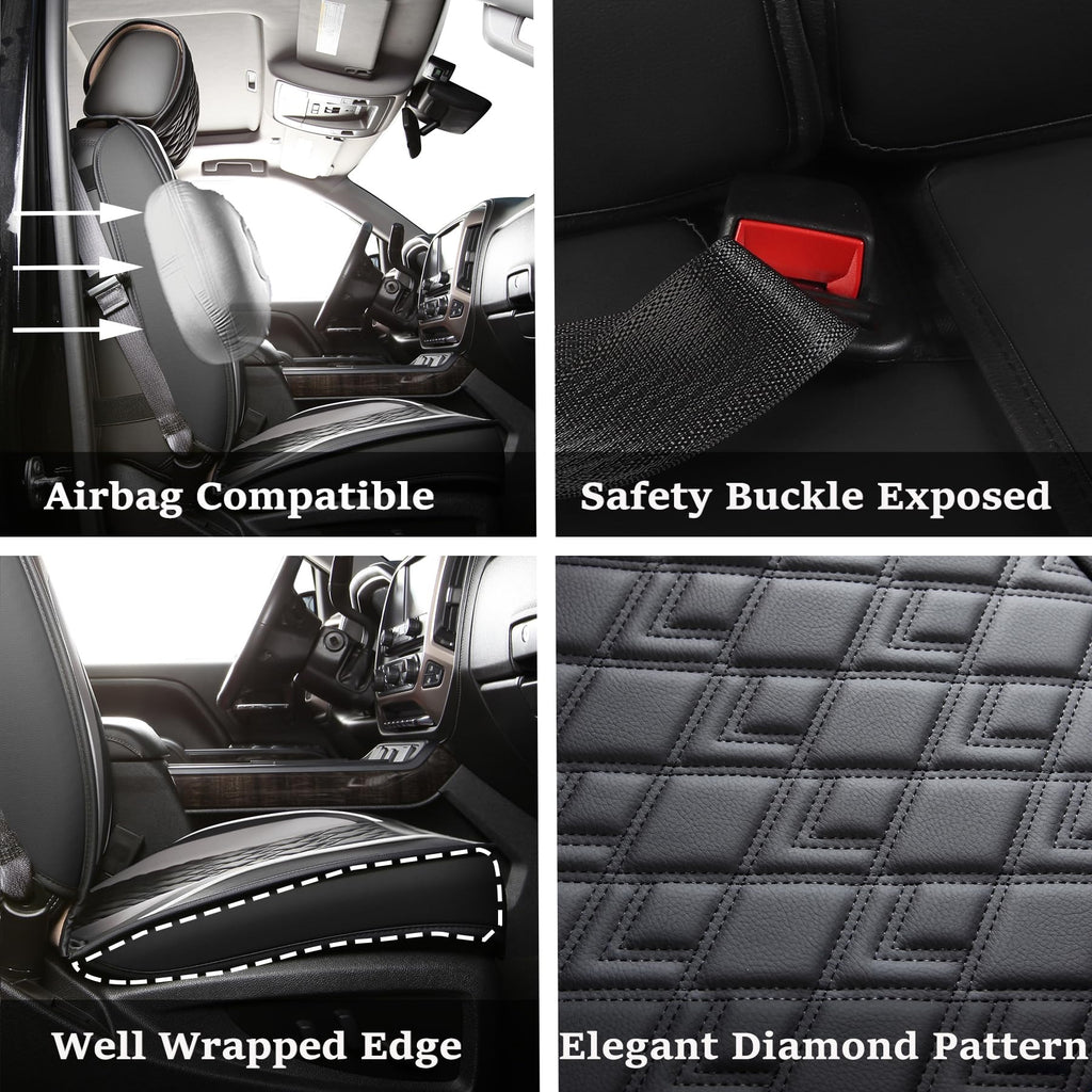 Leather Seat Covers for Chevy Silverado GMC Sierra, Custom Fit, Front Pair, Black Grey Q419017