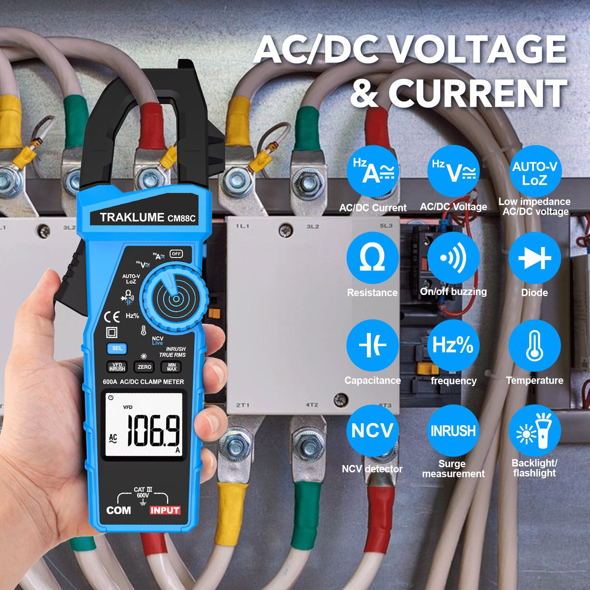 600A AC/DC TRMS Clamp Meter Multimeter J587