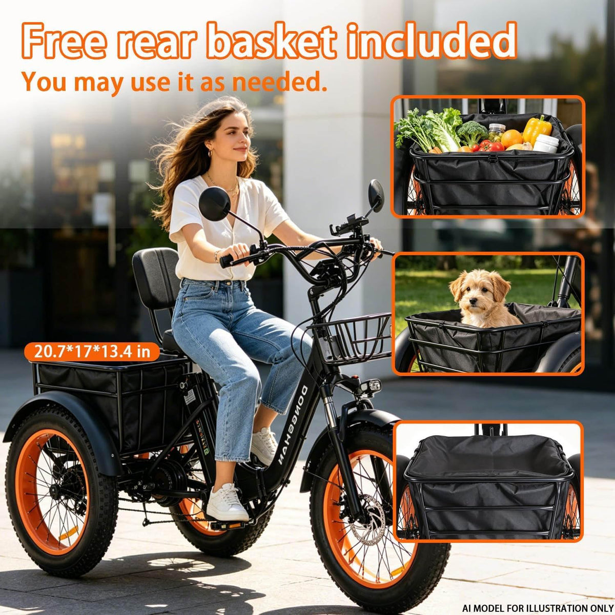 20” Fat Tire Folding 7-Speed Electric Tricycle with Rear Seat H27328
