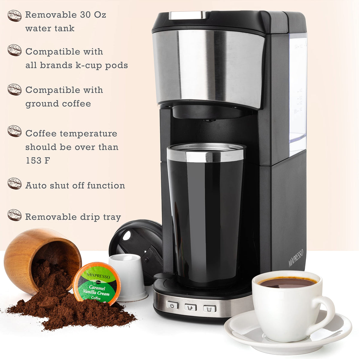 Single Serve Coffee Maker with 14oz Travel Mug A106644
