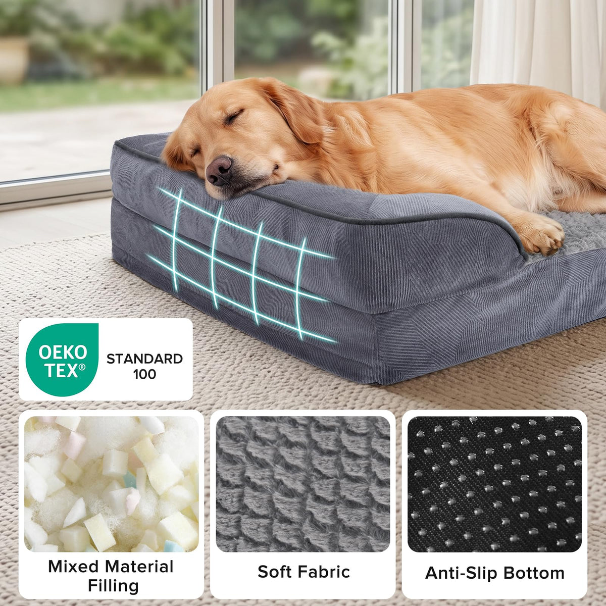 XL Washable Orthopedic Dog Sofa with Egg-Crate Foam V612