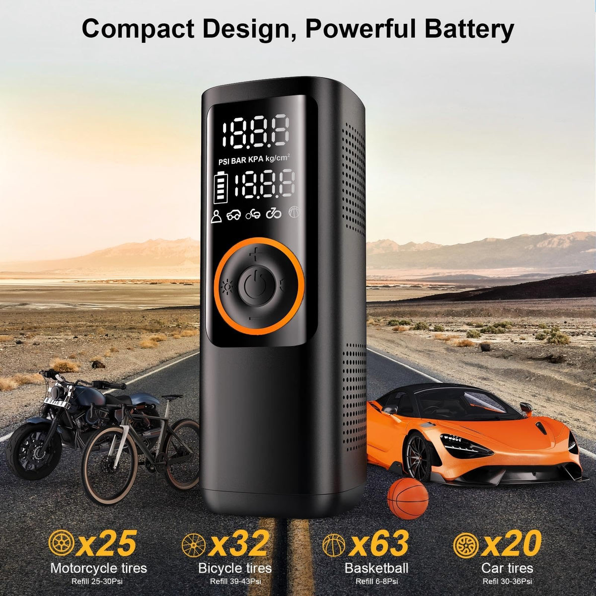 Portable Air Compressor 7800mAh 150PSI Cordless Tire Pump with Pressure Gauge I831