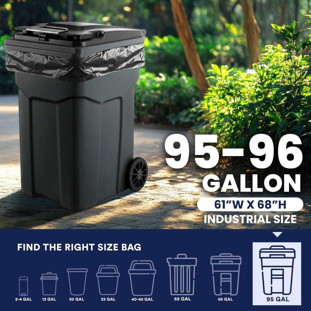 95-96 Gallon Heavy Duty 1.5 Mil Black Trash Bags 25 Count Z546