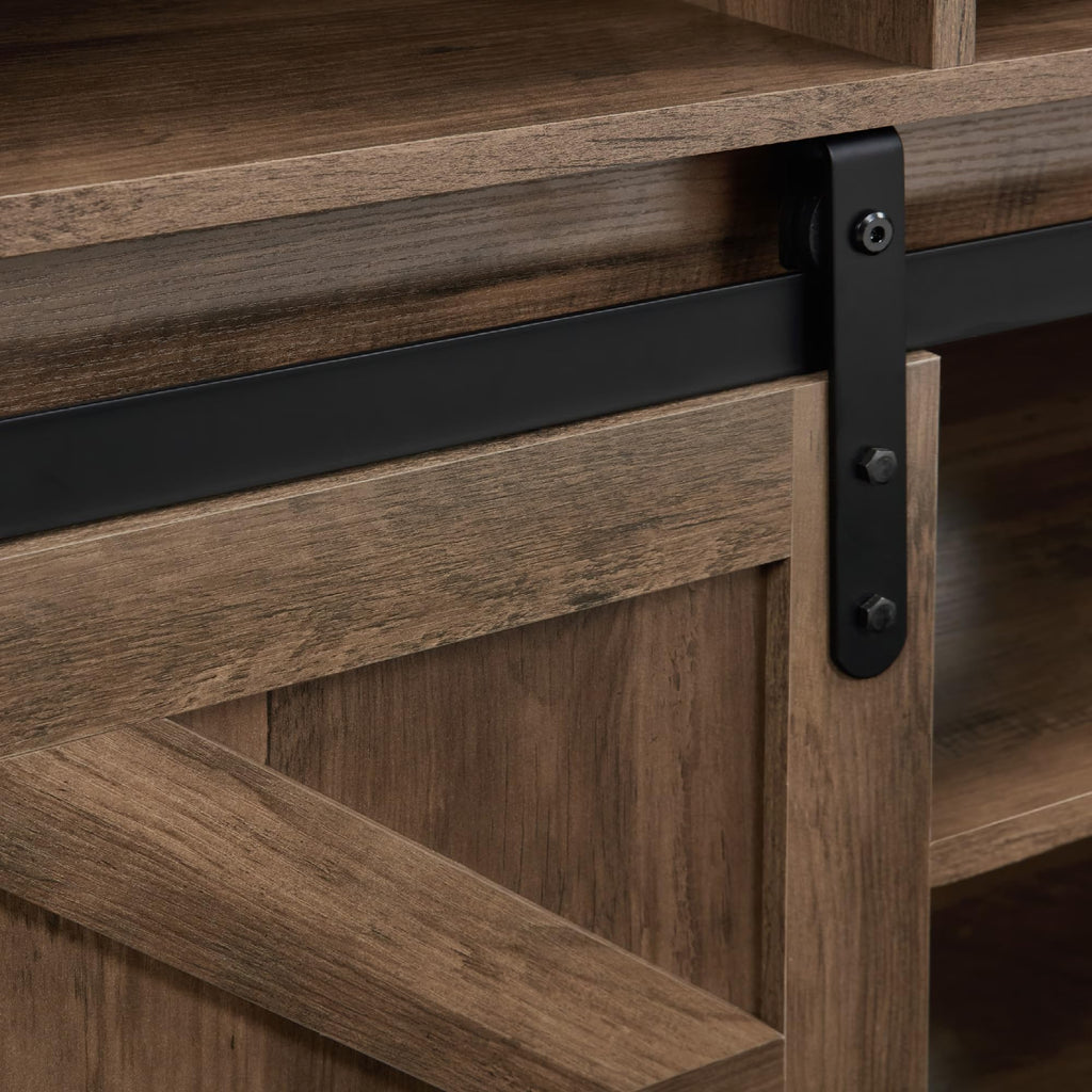 Natural Brown Wood TV Stand with Sliding Barn Door S2856