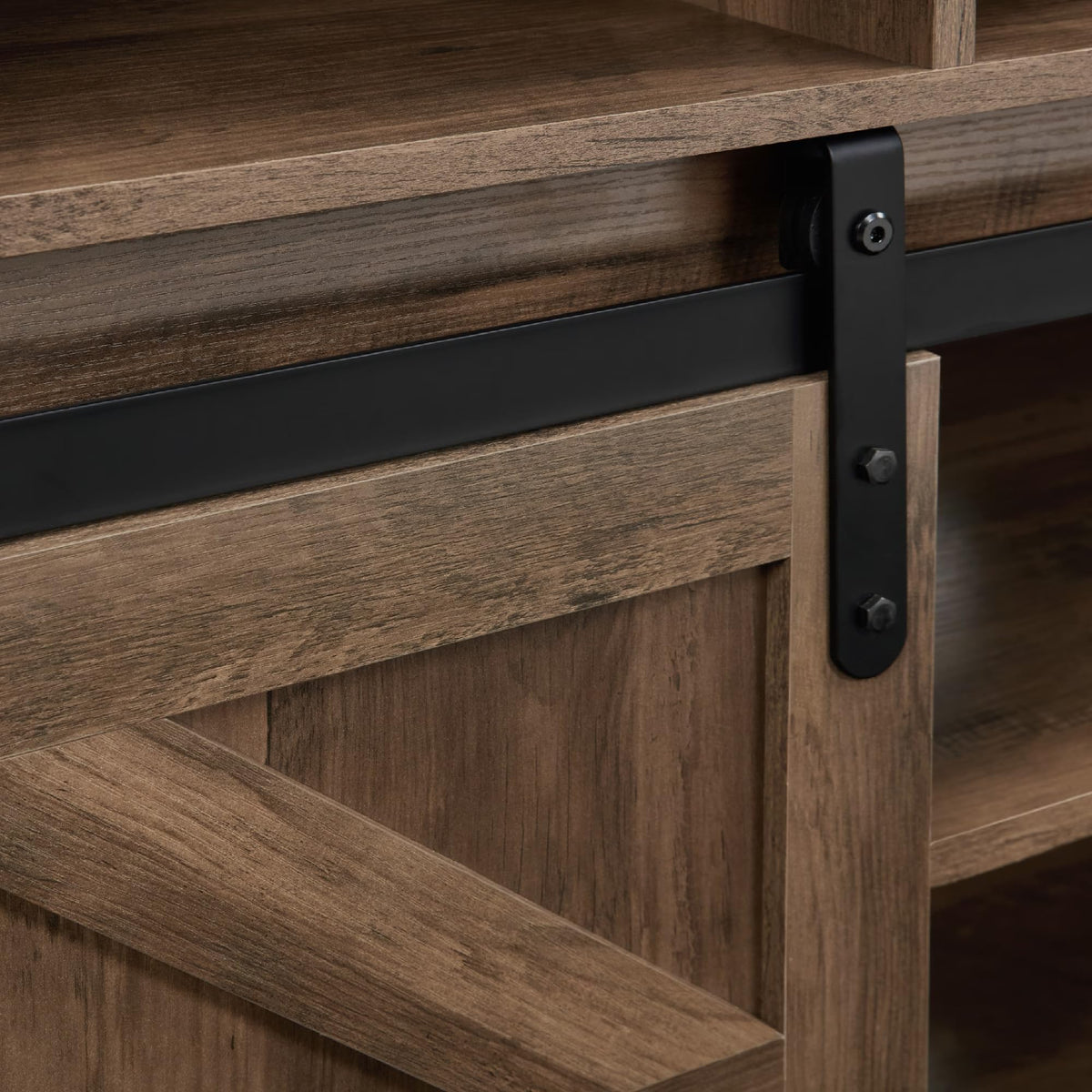 Natural Brown Wood TV Stand with Sliding Barn Door S2856