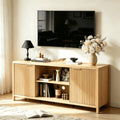 57.8" Oak TV Stand for 70 Inch TV with Adjustable Shelves and Cabinet Storage G250446