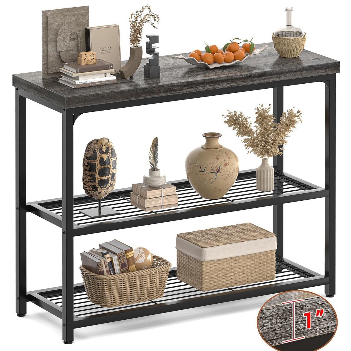 32" 3-Tier Oak Grey Console Table U6949
