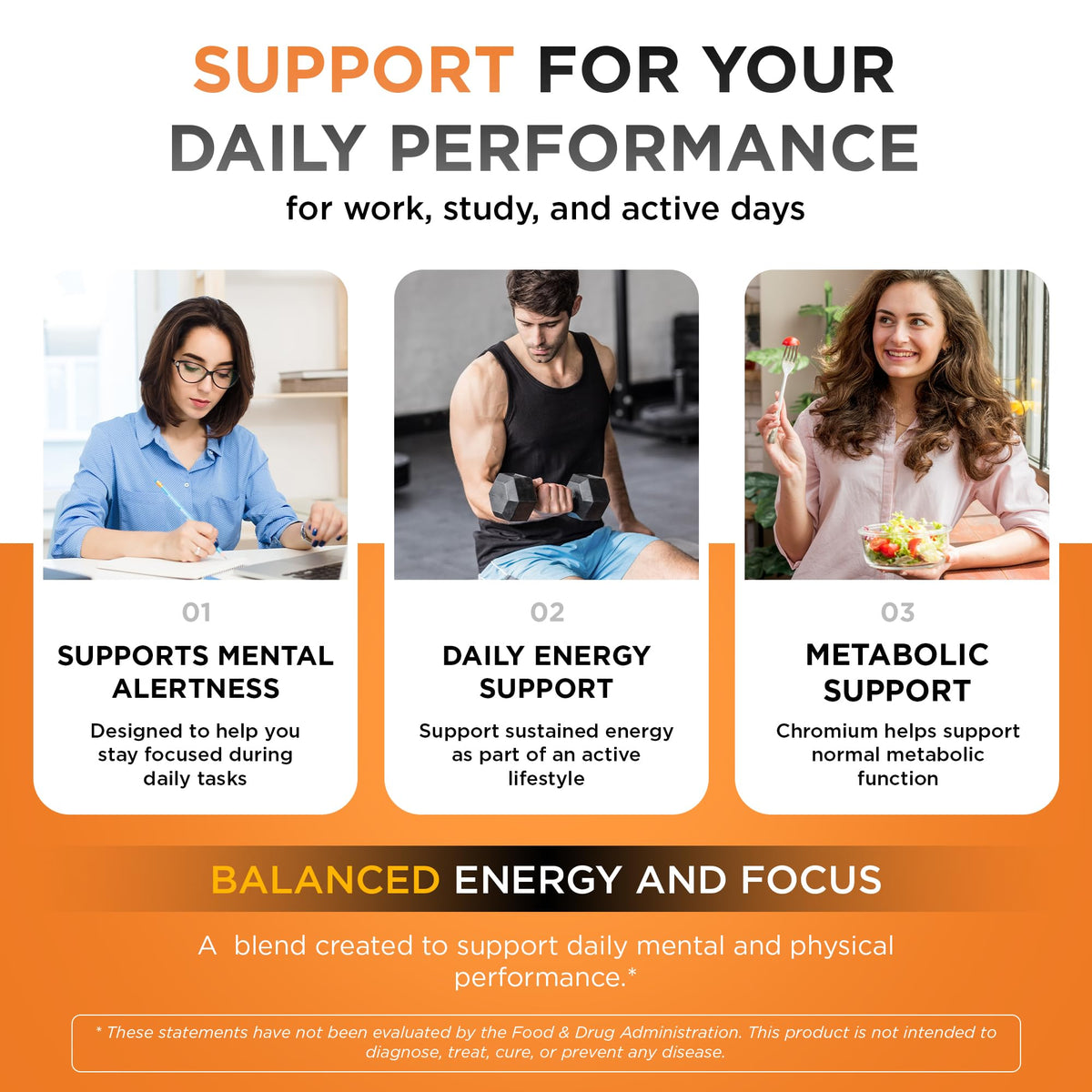 Natural Energy & Focus Supplement with Panax Ginseng, Guarana Extract & Chromium Picolinate, 60 Caps V525
