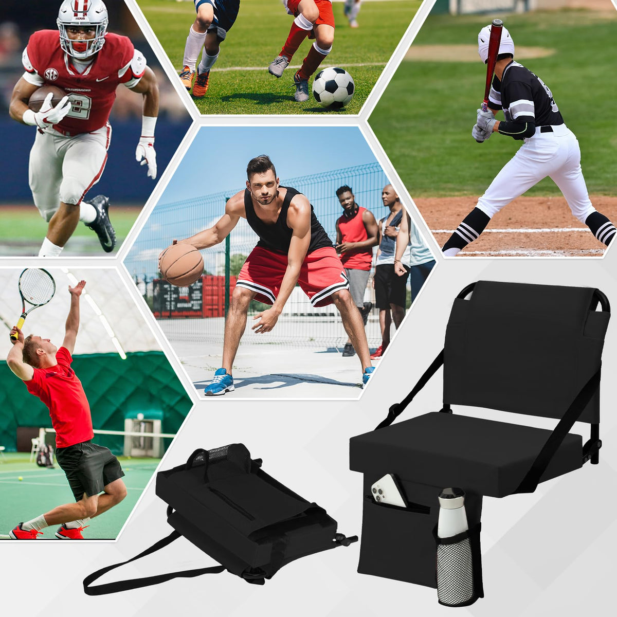 2pcs Stadium Seat for Bleachers with Back Support and Cushion S7266