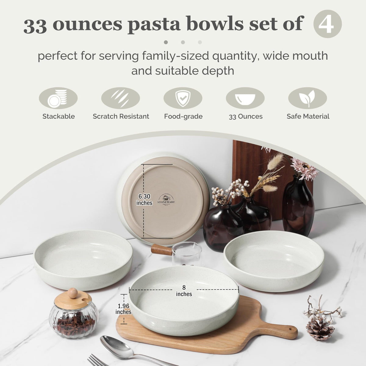 Set of 4 33oz Ceramic Pasta Bowls P66155