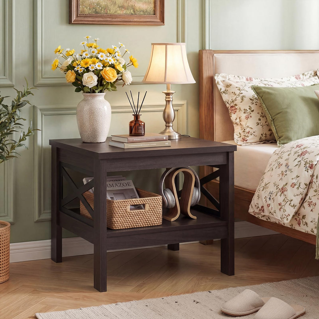 2-Tier Square End Table Set of 2 with Storage Shelf S641