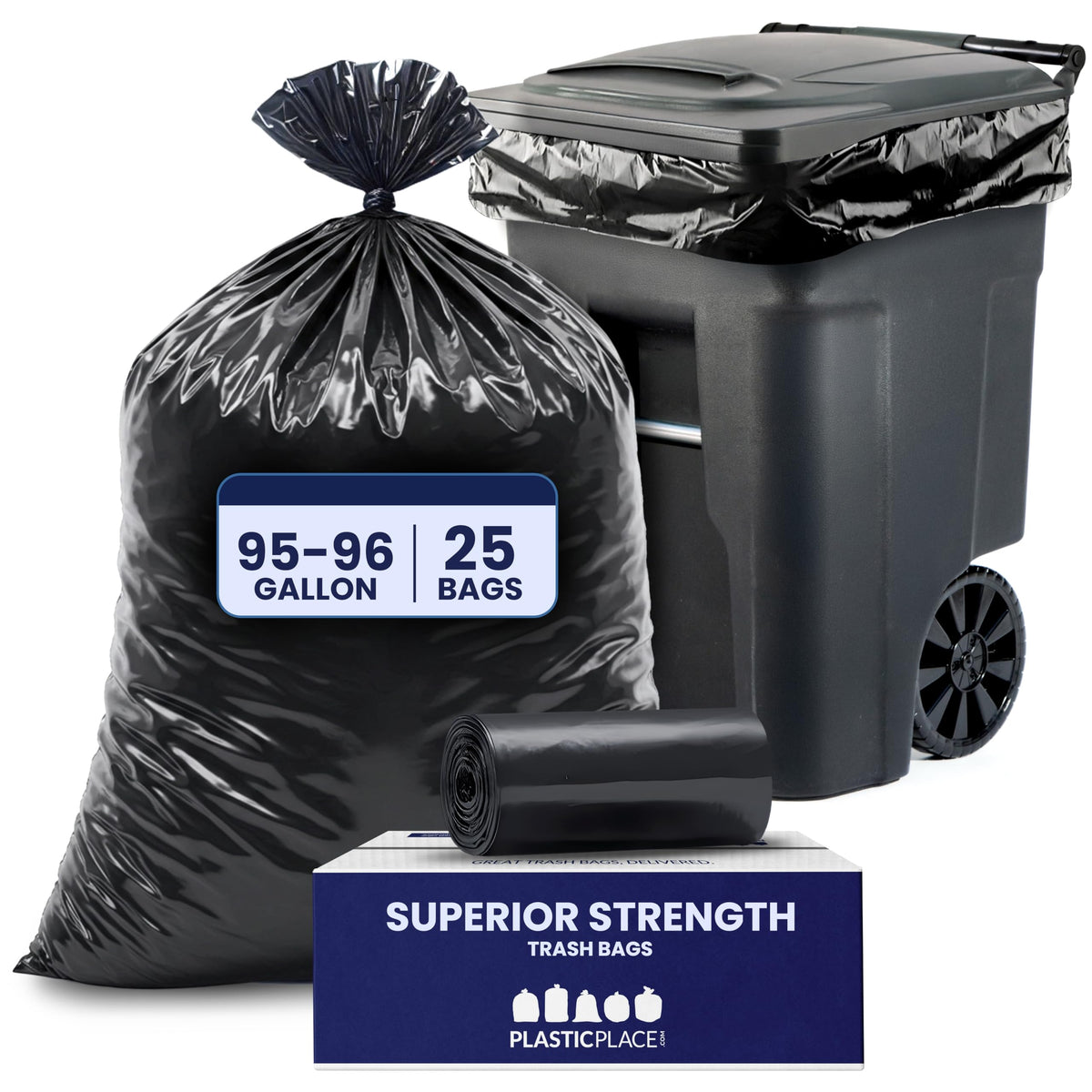 95-96 Gallon Heavy Duty 1.5 Mil Black Trash Bags 25 Count Z546