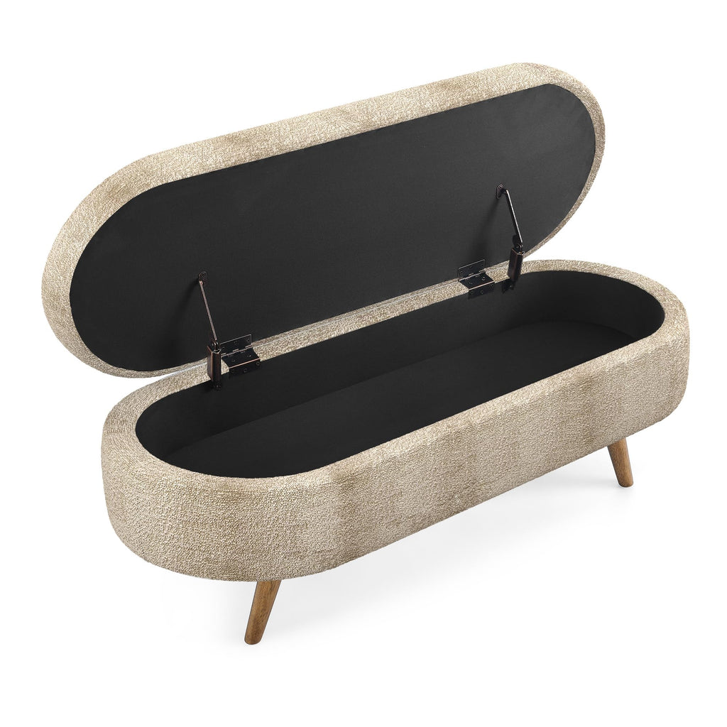 Oval Storage Bench with Rubber Wood Legs Gray Z886