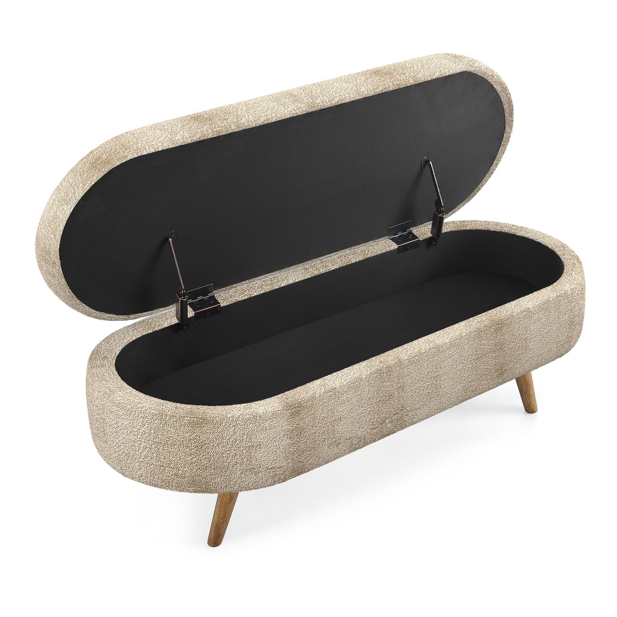 Oval Storage Bench with Rubber Wood Legs Gray Z886