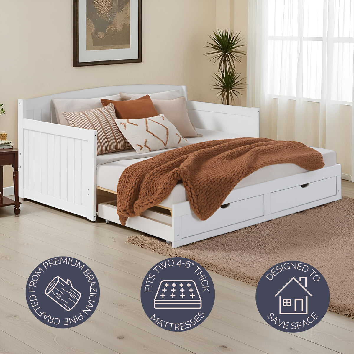 White Extendable Daybed with Trundle M4085