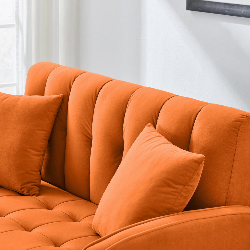 Orange Velvet Tufted Loveseat Sofa W33045