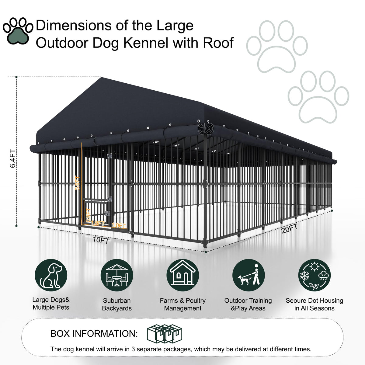 20x10 FT Heavy Duty Outdoor Dog Kennel with Cover T24310