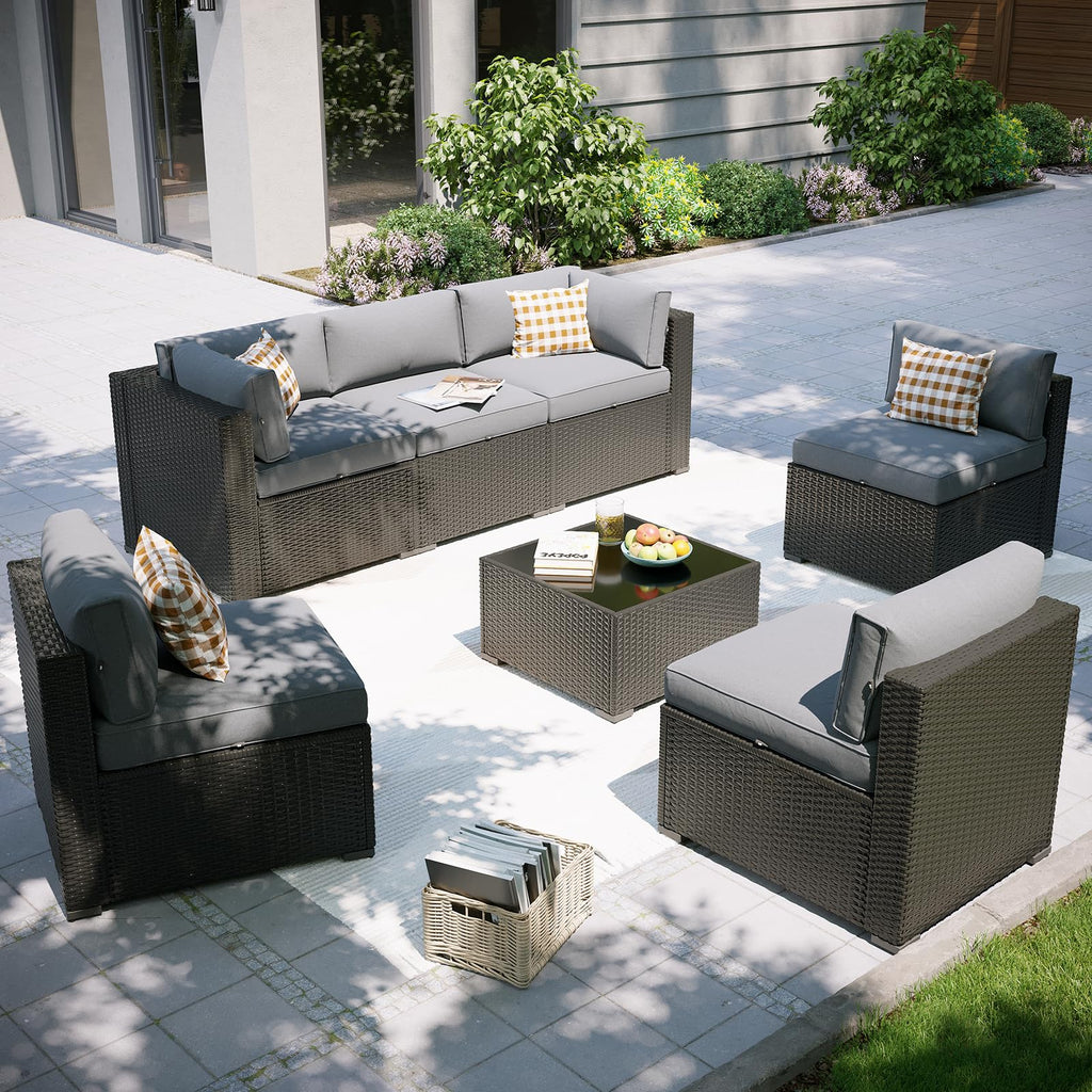 7 Piece Wicker Rattan Outdoor Sectional Sofa Set J11952