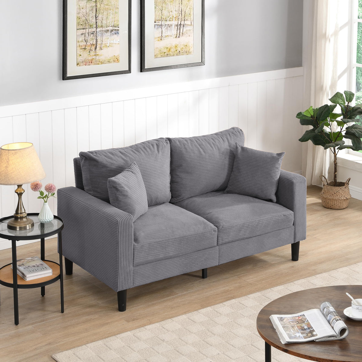 Light Gray 2-Seater Upholstered Loveseat Sofa P5061