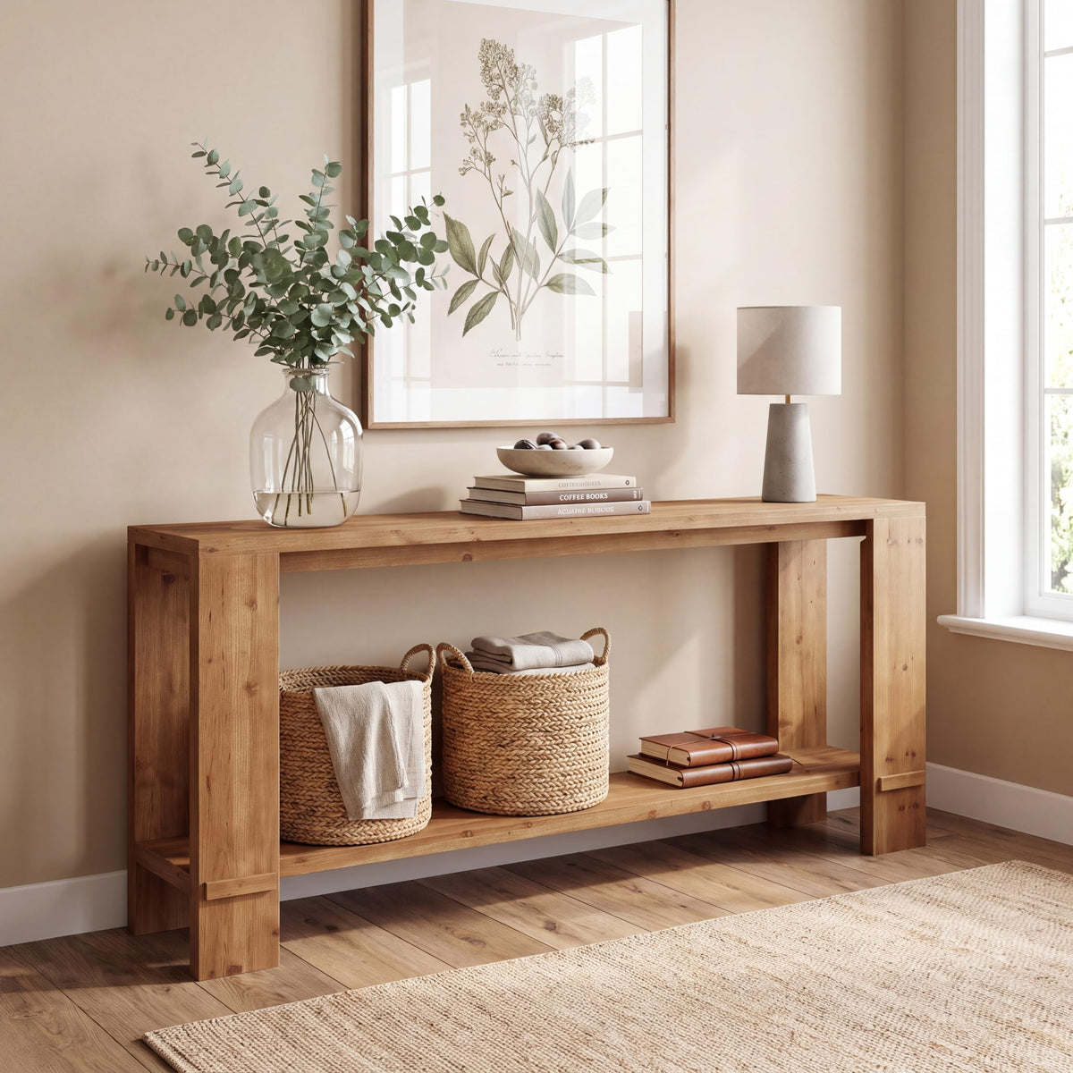 71" Solid Wood Console Table with Storage A45044