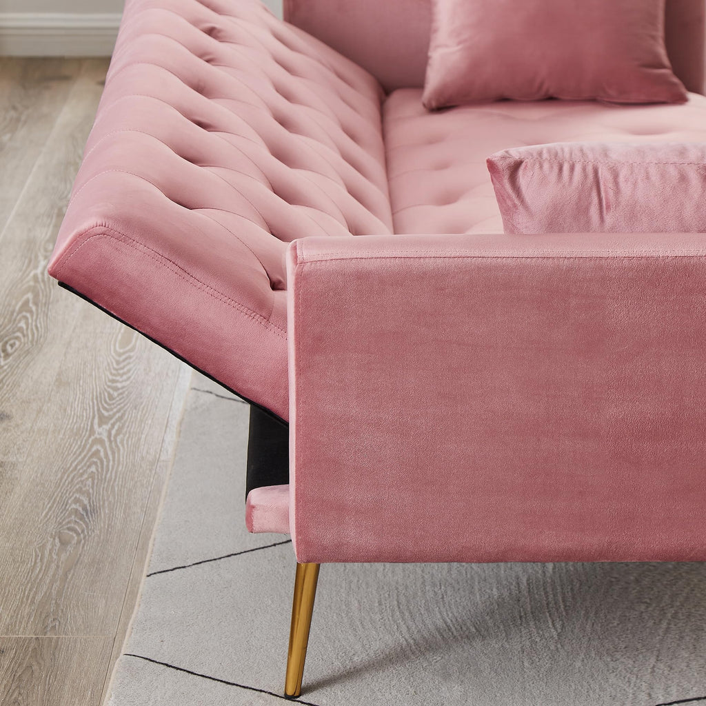 Pink Velvet Convertible Sleeper Sofa Bed I662327