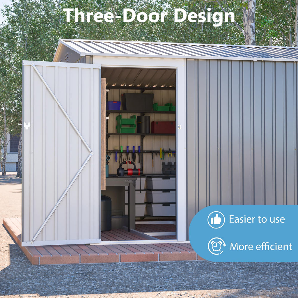 10x14 FT Light Gray Metal Storage Shed H75419