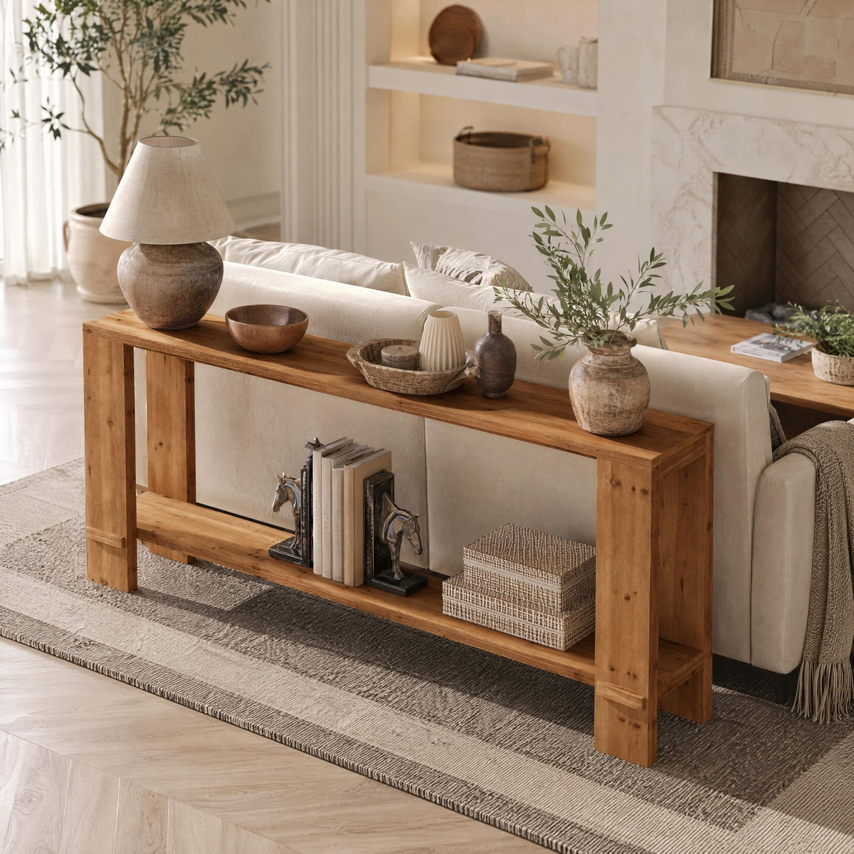 71" Solid Wood Console Table with Storage A45044