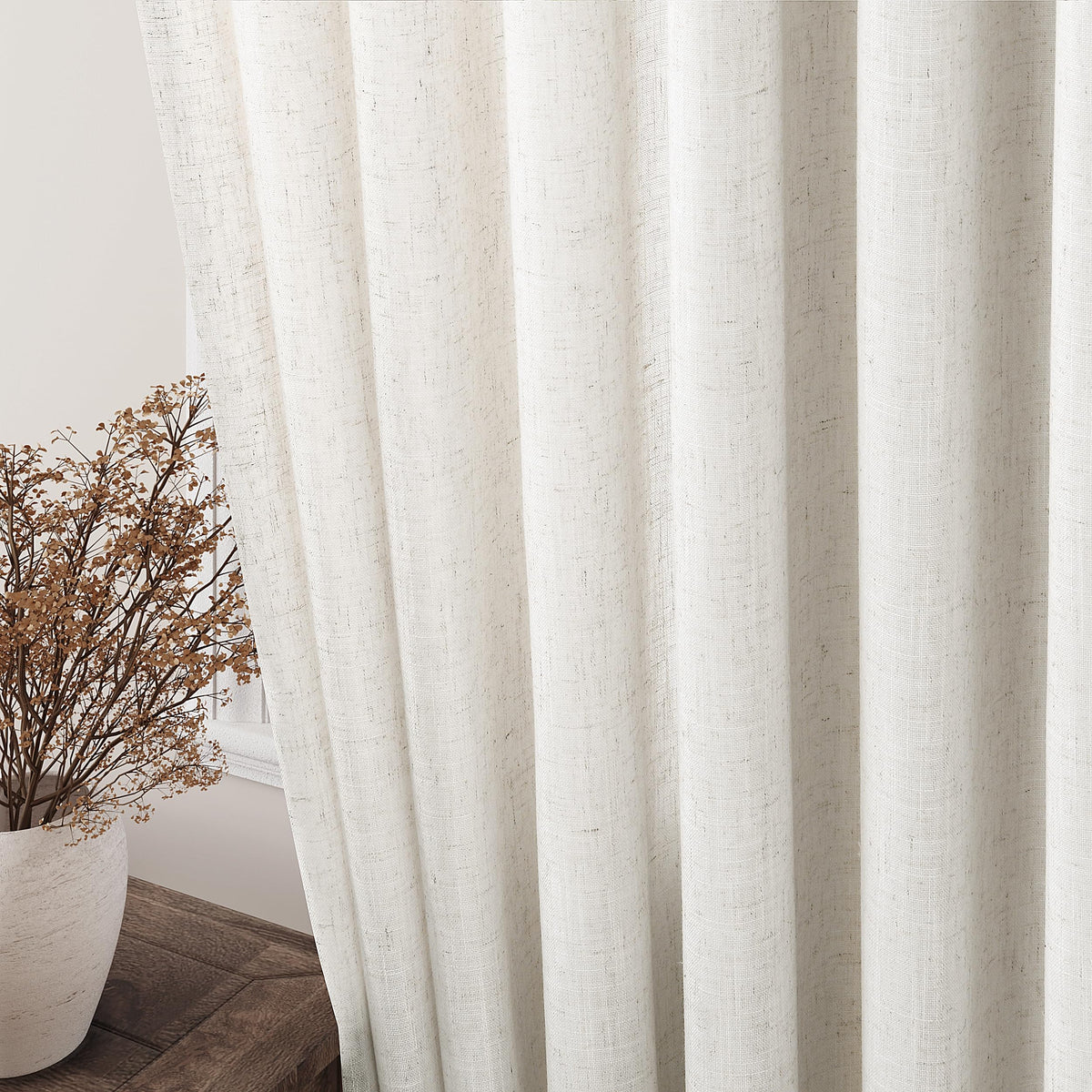 120 inch 2 Panels Light Filtering Semi Sheer Linen Curtains X250