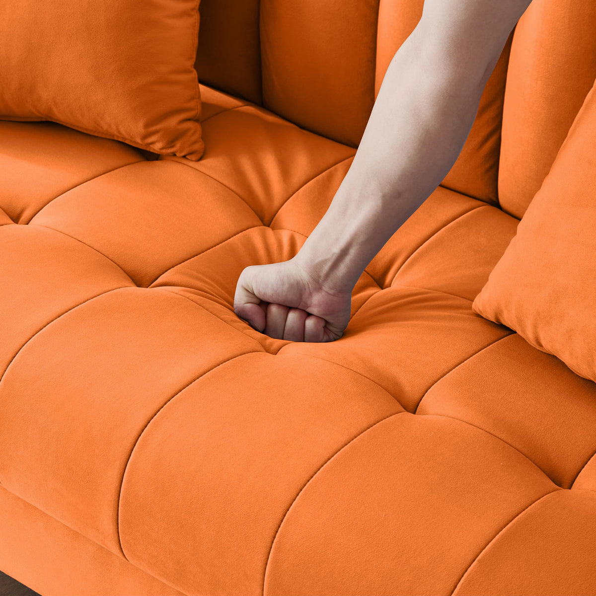 Orange Velvet Tufted Loveseat Sofa W33045