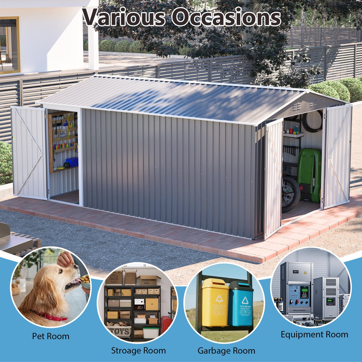 10x14 FT Light Gray Metal Storage Shed H75419