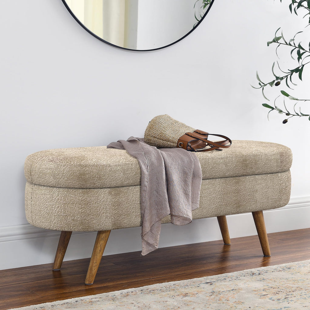 Oval Storage Bench with Rubber Wood Legs Gray Z886