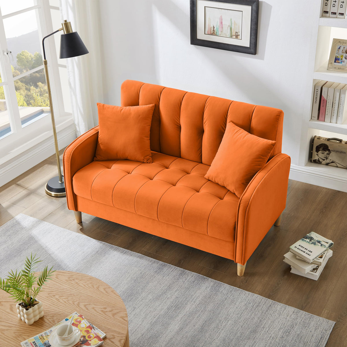 Orange Velvet Tufted Loveseat Sofa W33045