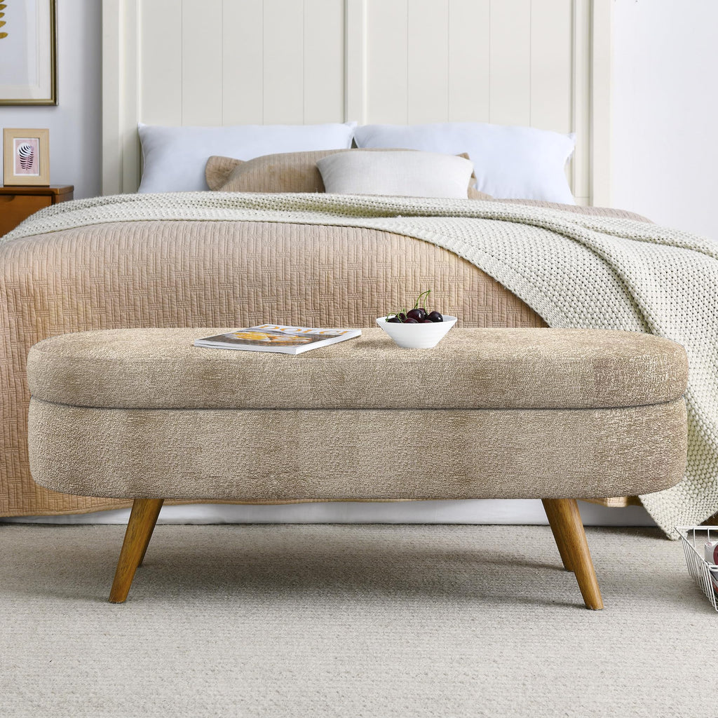 Oval Storage Bench with Rubber Wood Legs Gray Z886
