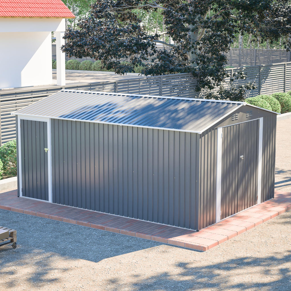 10x14 FT Light Gray Metal Storage Shed H75419