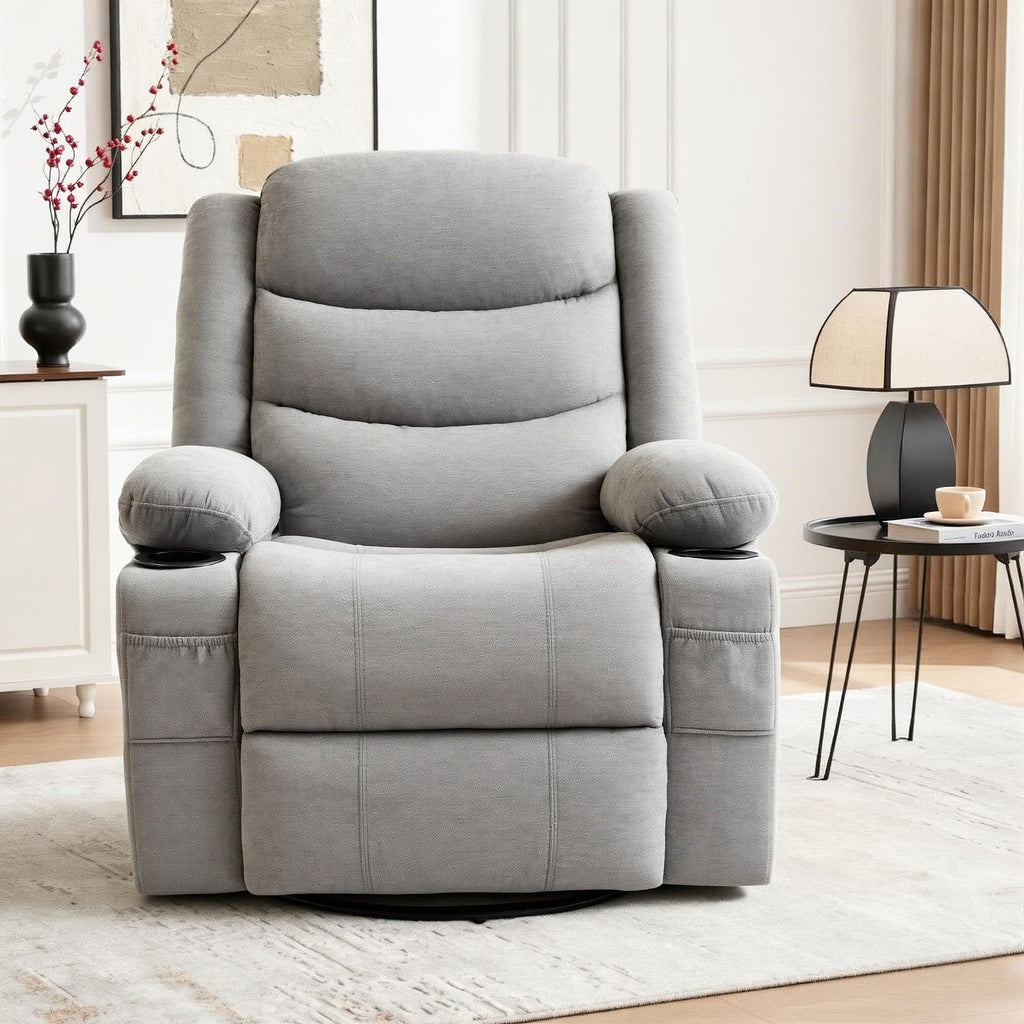 Grey Chenille Swivel Rocker Recliner Chair O199