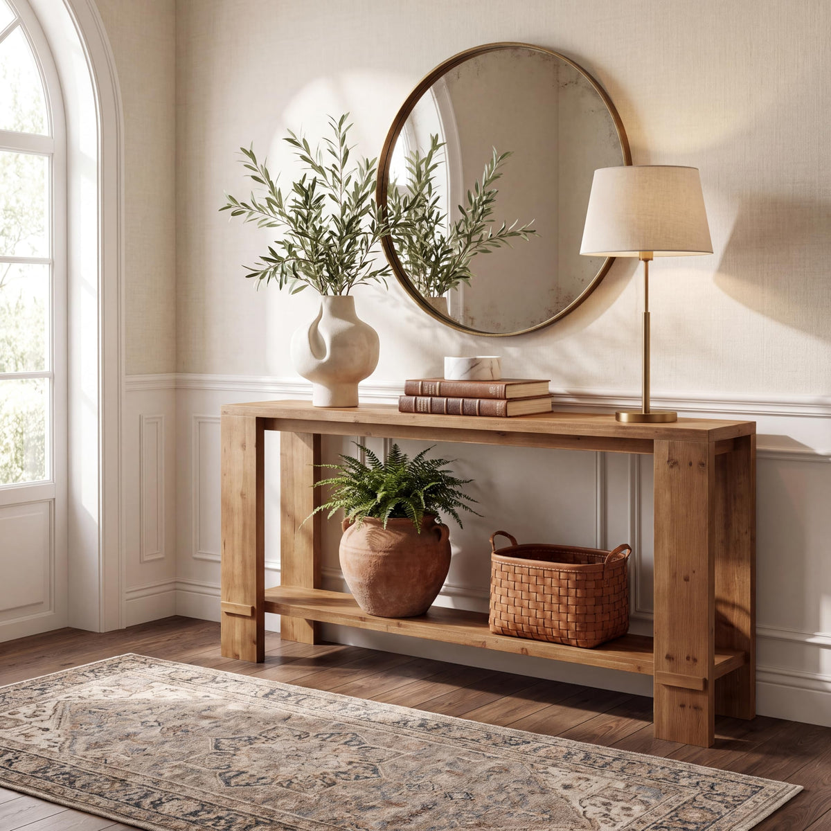 71" Solid Wood Console Table with Storage A45044