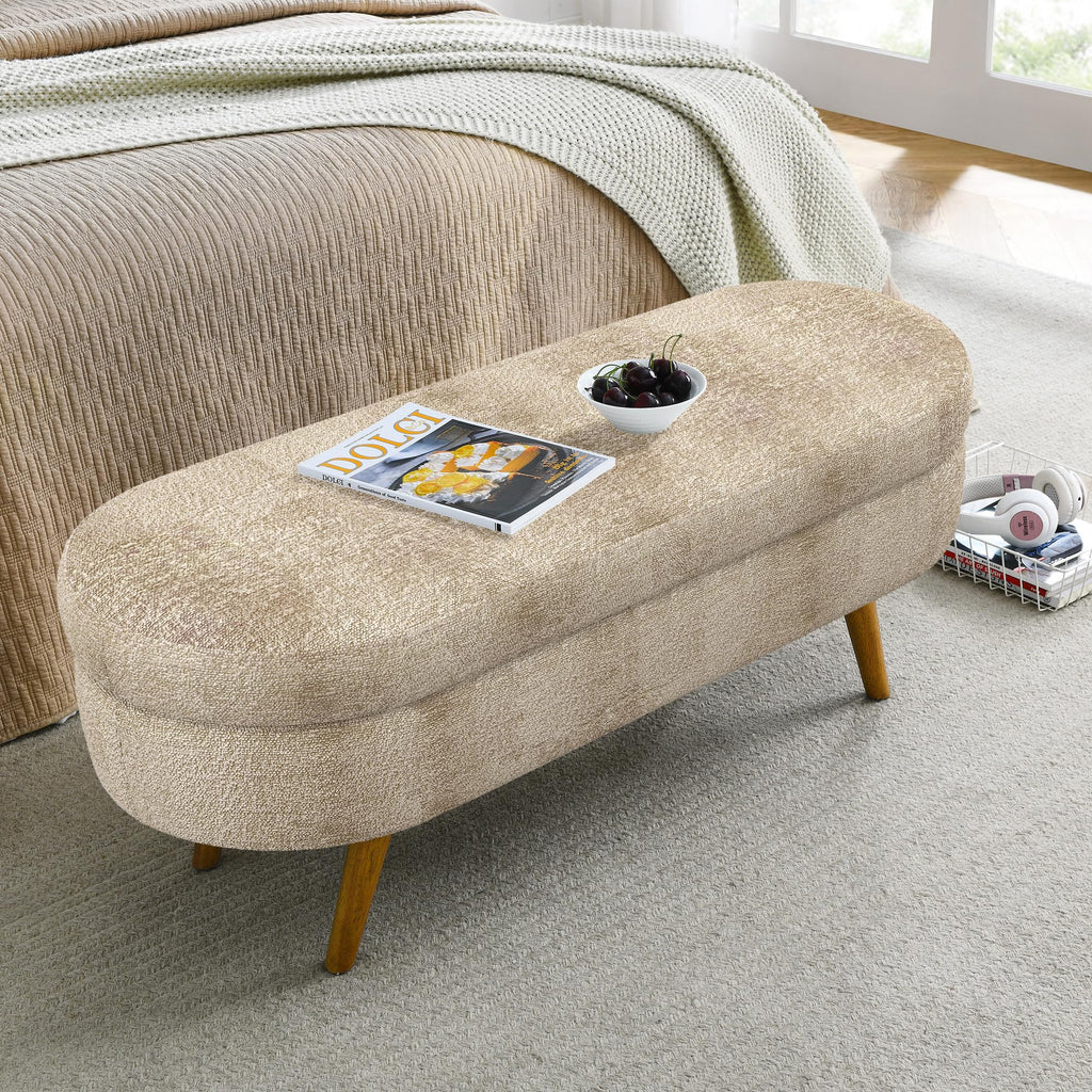 Oval Storage Bench with Rubber Wood Legs Gray Z886